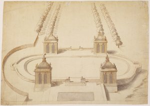 Design for a Bowling Green, Hampton Court, ca 1689-91 (penna och brunt bläck, tvätt och grafit på papper) av Nicholas Hawksmoor