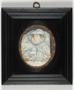 En dam som traditionellt identifieras som Mary Queen of Scots (emalj) av Nicholas Hilliard