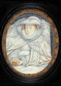 En dam som traditionellt identifieras som Mary Queen of Scots (akvarell på veläng) av Nicholas Hilliard