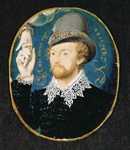 Man som knäpper handen från ett moln, möjligen William Shakespeare, 1588 av Nicholas Hilliard