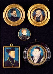Miniatyrer av Hilliards far och mor, självporträtt och okända porträtt av man och kvinna