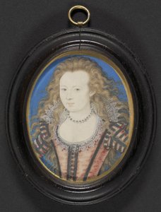 Porträtt av en dam, ca 1605-10 (gouache och veläng på kortet) av Nicholas Hilliard