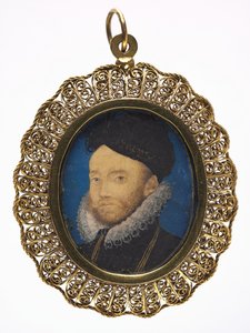Porträtt av en man, ca 1590 (w/c på veläng i en senare förgylld metallram) av Nicholas Hilliard