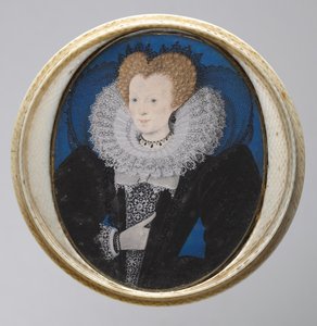 Portrait of a Woman, ca 1590 (akvarell på veläng i original, svarvat elfenbensfodral) av Nicholas Hilliard
