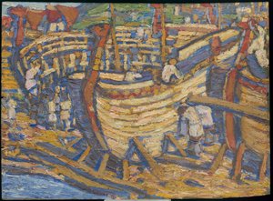 Bygger skeppen. Skiss till målningen med samma titel, 1903 av Nicholas Roerich