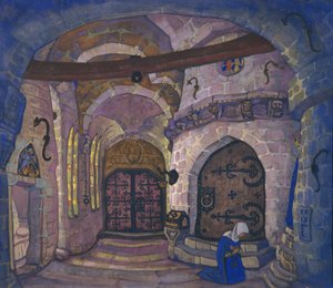 I klostret. Scenografi för operan Syster Beatrice av A. Davydov, 1914 av Nikolai Konstantinowitsch Roerich