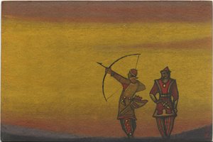 Polovtsians, en med rosett, kostymdesign för "Polovtsian Dances" från Borodins opera "Prince Igor", 1943 av Nicholas Roerich