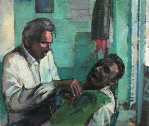 Barbershop, 2017-23 (olja på pannå)