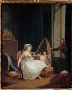 Frivol kärlek En man som upptäcker bröstet på en ung kvinna som sover på hennes bröst. Målning av Niklas Lavreince (1737-1807). 1700-talets Paris. Musee Cognacq Jay