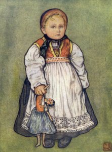 Norge: A Baby of Telemarken (färg litho) av Nico Jungman