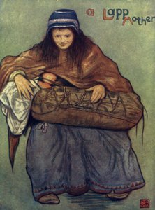 Norge: A Lapp Mother and Child (färg litho) av Nico Jungman