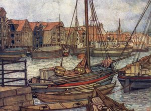 Norge: Bergens båtar och lager (färg litho)