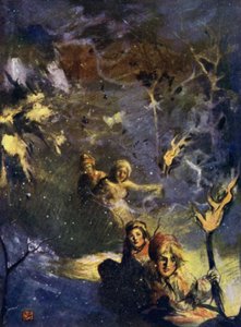 Norge: Sledging by Torchlight (färg litho) av Nico Jungman