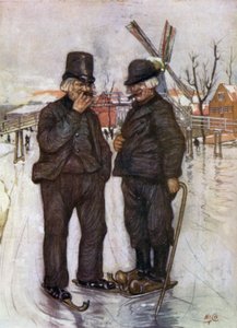 Gamla holländare på skridskor (färg litho) av Nico Jungman