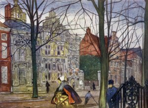 Oude Delft (färglitografi) av Nico Jungman