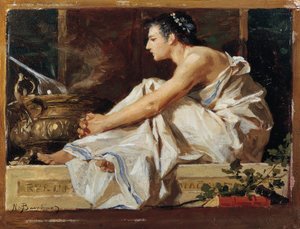 Studie för geografi, av Nicolo Barabino (1832-1891), olja på panel