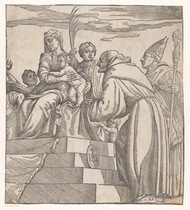 Doge Francesco Donato knäböjer inför Maria och Kristus (högra halvan) av Nicolò Boldrini (attributed to)