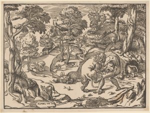 Herkules och det Nemeiska lejonet av Nicolò Boldrini, after Raphael