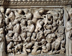 Gothic Art: Last dome, Damned in hell, detalj av reliefer av Predikstolen