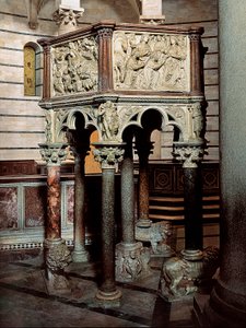 Marmorpredikstol i en kyrka, i Baptisteriet i Pisa 1260 (låg relief)