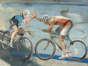 Cyklister, 2021 (olja på duk) av Nicola Pucci