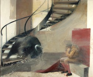 Trapptjur med tjurfäktare I, 2013 (olja på duk) av Nicola Pucci