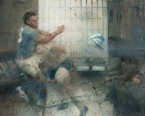 Tackling, 2016 (olja på duk) av Nicola Pucci
