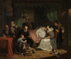 Prins William I ammade av sin hustru Charlotte de Bourbon efter det misslyckade försöket på hans liv av Jean Jaurequi i Antwerpen 1582