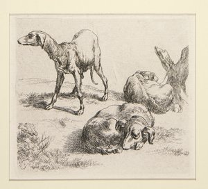 2 etsningar från The Set of Various Animals, med mannen under träden, den så kallade mannen av Nicolaes Berchem