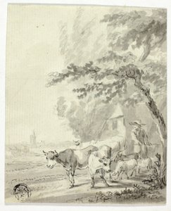 Man vallar kor och får av Nicolaes Berchem