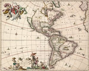 Karta över Nord- och Sydamerika, ca 1671 (kolorerad gravyr) av Nicolaes Jansz (1586 1652) Visscher