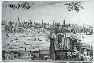 Storbritannien, England, utsikt över staden London med London Bridge av Nicolaes Jansz (1586 1652) Visscher