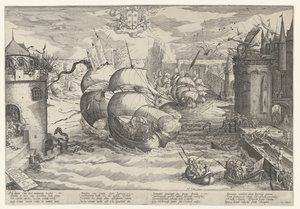 Att ta Damiate och övervinna kedjan, 1219 av Nicolaes Jansz. Clock