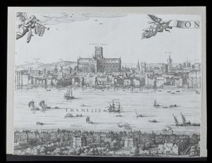 Panorama över London och Themsen, del två som visar St. Paul
