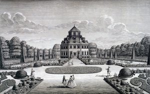 Utsikt över Frydenlunds hus och trädgård av Nicolaes Jansz Visscher