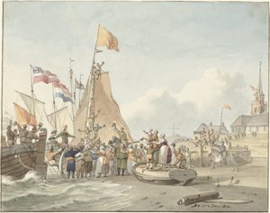 Prins Willem Frederiks ankomst till Scheveningen den 30 november 1813 av Nicolaes Lodewick Penning (signed by artist)