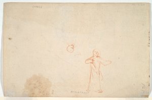 Abraham som underhåller änglarna (rekto); Kvinna som står och studerar ett huvud (verso) av Nicolaes Maes
