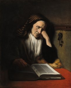 En gammal kvinna som slumrar över en bok, ca. 1655.