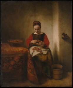 Ung kvinna som skalar äpplen av Nicolaes Maes