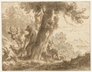 Herde och hans boskap nära ett träd av Nicolaes Pietersz Berchem (possibly)