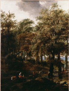 En väg genom en skog av Nicolaes Pietersz. Berchem