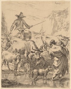 Flock som korsar bäcken av Nicolaes Pietersz Berchem