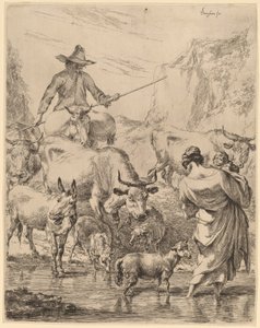 Flock som korsar bäcken av Nicolaes Pietersz Berchem