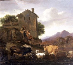 Herdar med boskap och getter av Nicolaes Pietersz. Berchem