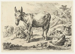 Landskap med åsna, får, get och herdar Djur (serietitel) av Nicolaes Pietersz Berchem