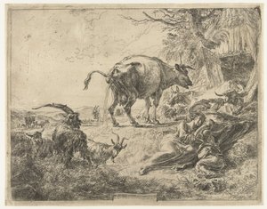 Sovande herdefamilj och vilande boskap av Nicolaes Pietersz Berchem