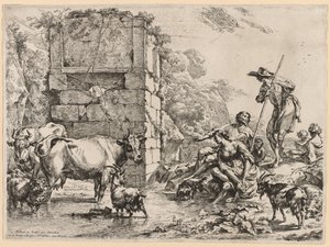 Bevattningsplatsen. av Nicolaes Pietersz. Berchem