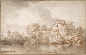 Flodlandskap nära Montfoort av Nicolaes Pietersz. Berchem