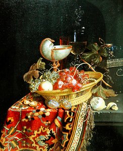 Ett stilleben av frukter i en korg och en Nautilus-kopp av Nicolaes Van Gelder