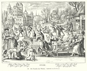 Vinterns glädje (koppargravyr) av Nicolaes de (after) Bruyn